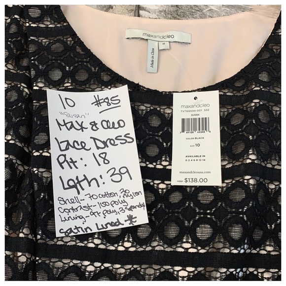 #85 NWT Max & Cleo Black Lace Pink Satin Casual Formal A-Line Cocktail Dress 10 - Picture 4 of 4
